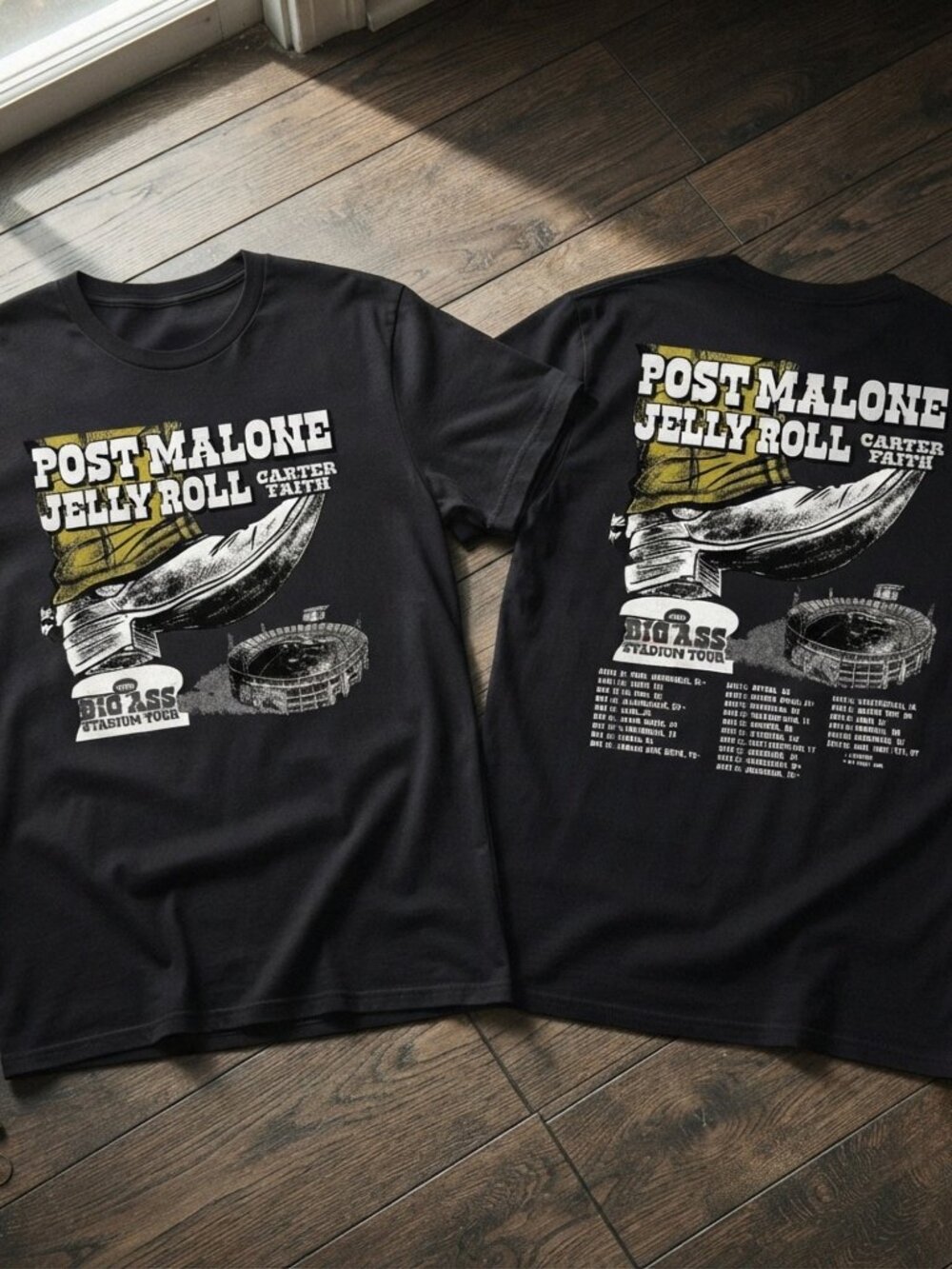 Post Malone Jelly Roll Big Ass Stadium Tour Graphic T-Shirt Black Unisex Tee